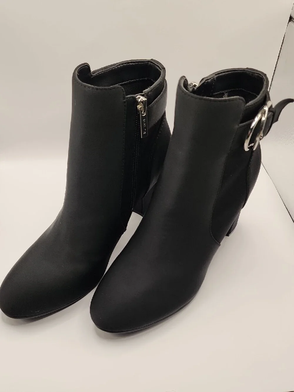 Unisa Black Ankle Boots with Silver Buckle. New, Without Tags.